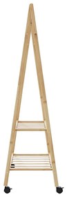 bambusz ruhaállvány polcokkal és kerekekkel 96x45,5x155,5 cm