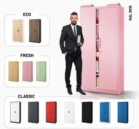 Fémszekrény otthoni irodába JAN, 900 x 1850 x 400 mm, Fresh Style: púderrózsaszín