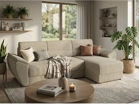 Kihúzható, kétoldalas L alakú kanapé TAVERO 251x140 cm, világos bézs