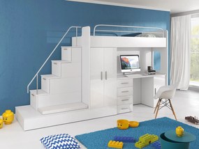 GORT gyermek többfunkciós emeletes ágy léccel 80x200 - fehér