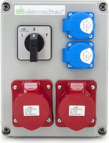 Építőipari Elosztó Doboz 2x 32A 4P 2x230V L-0-P Kapcsolóval IP44