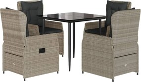 vidaXL 5részes világosszürke polyrattan kerti étkezőgarnitúra párnával
