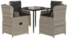 vidaXL 5részes világosszürke polyrattan kerti étkezőgarnitúra párnával