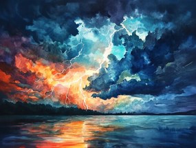 Vászonkép Canvas Tájkép Tó Folyó Víz Ég Vihar Villám 80x60