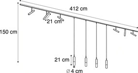Modern fekete sínrendszer 6 spotlámpával és 4 fekete függőlámpával, 1 fázisú - Slimline Avery Loyce
