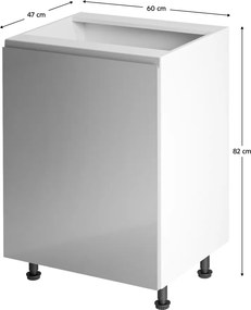 Alsószekrény, fehér/szürke extra magasfényű, balos, AURORA D601F