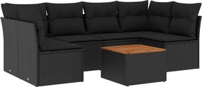 vidaXL 7 részes fekete polyrattan kerti ülőgarnitúra párnával