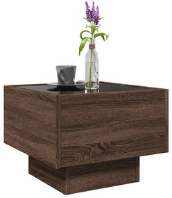 barna tölgy színű szerelt fa kisasztal LED-del 40 x 40 x 30 cm