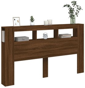 barna tölgyszínű szerelt fa LED-es fejtámla 180x18,5x103,5 cm