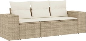 vidaXL 3 részes bézs polyrattan kerti ülőgarnitúra párnákkal