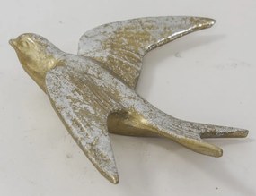 Koptatott fém fecske faldekoráció patinás óarany 17x14x3cm
