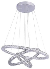 Globo 67037-76 Függeszték króm, K5 tisztaságú ólomkristályokkal. Karikák átmérője: 30 cm, 50 cm, 70 cm . Ø700, H:1200, tartozék: 1xLED 76W 230V, 110-3060lm választható színhőmérséklet: 3.000-4.000-6.000K