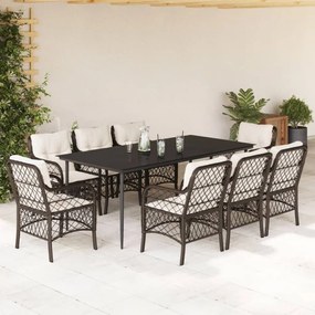 9 részes barna polyrattan kerti étkezőgarnitúra párnákkal