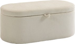 HOMCOM kárpitozott tárolópad csíkos kordbársonnyal – 105 x 51 x 49 cm, rejtett tárolós puff, 200 kg teherbírás, bézs | Aosom