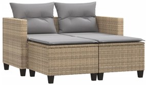 2 személyes bézs polyrattan kerti kanapé zsámollyal