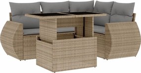 vidaXL 5 részes bézs polyrattan kerti ülőgarnitúra párnákkal