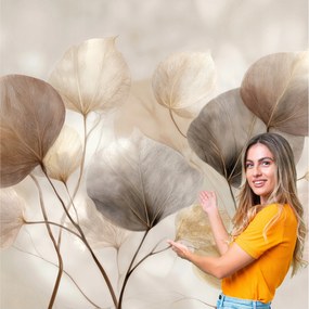 Fotótapéta Nappali Hálószoba Levelek Absztrakt Arany Bézs 294x260 LAZB02F