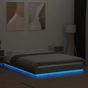 betonszürke szerelt fa ágykeret LED-del 120 x 200 cm