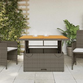 szürke polyrattan és akácfa kerti asztal 110 x 110 x 71 cm