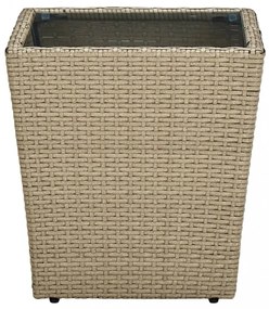 bézs polyrattan és edzett üveg dohányzóasztal 41,5x41,5x44 cm