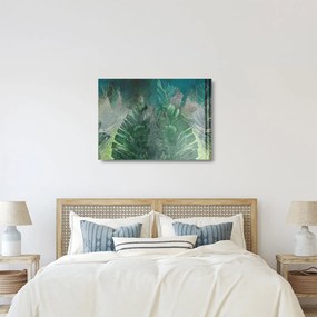 Üveg kép - Beton textúra levelekkel (70x50 cm)