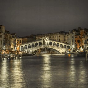 Poszter 30x30cm Nagy csatorna és Rialto híd éjszaka, Assaf Frank