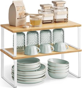 Bővíthető fűszertartó szekrénypolc rendező, 2 darabos, felhőfehér-bézs