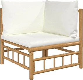vidaXL bambusz kerti sarokkanapé krémfehér párnákkal