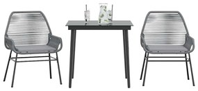 vidaXL 3 részes szürke polyrattan üveg kerti étkezőgarnitúra párnával