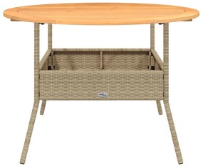 bézs polyrattan kerti asztal akácfa lappal Ø110 x 71 cm