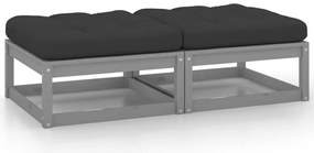 vidaXL 2 db szürke tömör fenyőfa kerti lábtartó párnákkal