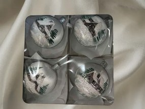 4 Db-os Készlet Kézzel festett üveggömbök: Téli házikó