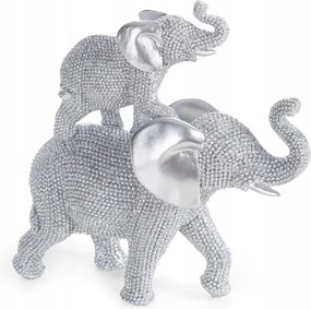 Poliészter műgyanta figura Elefántok 17 x 6 x 17 cm ezüst