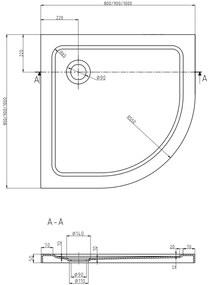 Mexen SLIM - Negyedkör alakú zuhanytálca 80x80x5cm + fekete szifon, fekete, 41708080B