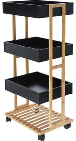Bamboo kerekes tároló polc, fekete, 40 x 87,5 x 30 cm