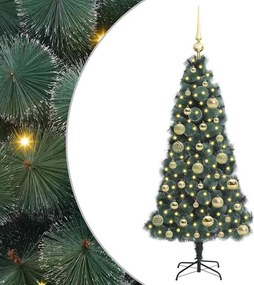 vidaXL Műfenyő világítással és díszekkel 150 LED-del Zöld 120 cm PET
