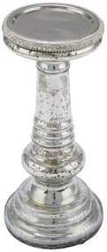 Ezüstös üveg gyertyatartó gyöngyökkel, 10,5x10,5x24cm