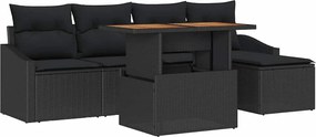 vidaXL Kerti Kanapé Szett tárolóval 6 pcs Fekete Poli rattan