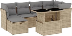vidaXL 7 részes bézs polyrattan kerti ülőgarnitúra párnákkal