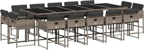 vidaXL 15 részes szürke polyrattan kerti étkezőgarnitúra párnákkal