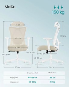 SONGMICS ergonomikus irodai szék, magasságállítható, fehér-bézs