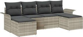 vidaXL Kerti Kanapé Szett párnával 6 pcs Világosszürke Poli rattan