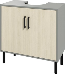 Kleankin Mosdó Alatti Fürdőszobai Szekrény Kettős Ajtóval és Polccal, 60x30x60cm, Szürke és Tölgy Szín | Aosom