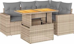 vidaXL 5 részes bézs polyrattan kerti ülőgarnitúra párnákkal