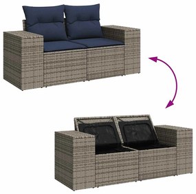 14 részes szürke polyrattan akácfa kerti ülőgarnitúra párnákkal