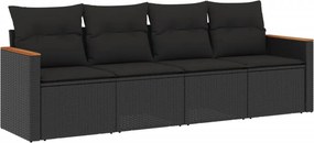 vidaXL 4 részes fekete polyrattan kerti ülőgarnitúra párnákkal