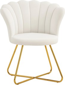 HOMCOM Shell Chair Öltözködő Asztali Szék Velúr Fotel Lounge Szék Acél Lábbal Nappali és Hálószoba Számára 69 x 64 x 80 cm Krém | Aosom