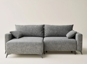 Szürke zsenília kinyitható-tárolóhelyes sarokkanapé (bal oldali-heverő résszel) Leon – Maison de Rêve