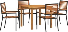 vidaXL Kert étkező szett 5 pcs Fekete Tömör Akácfa