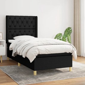 Fekete szövet rugós ágy matraccal 80 x 200 cm